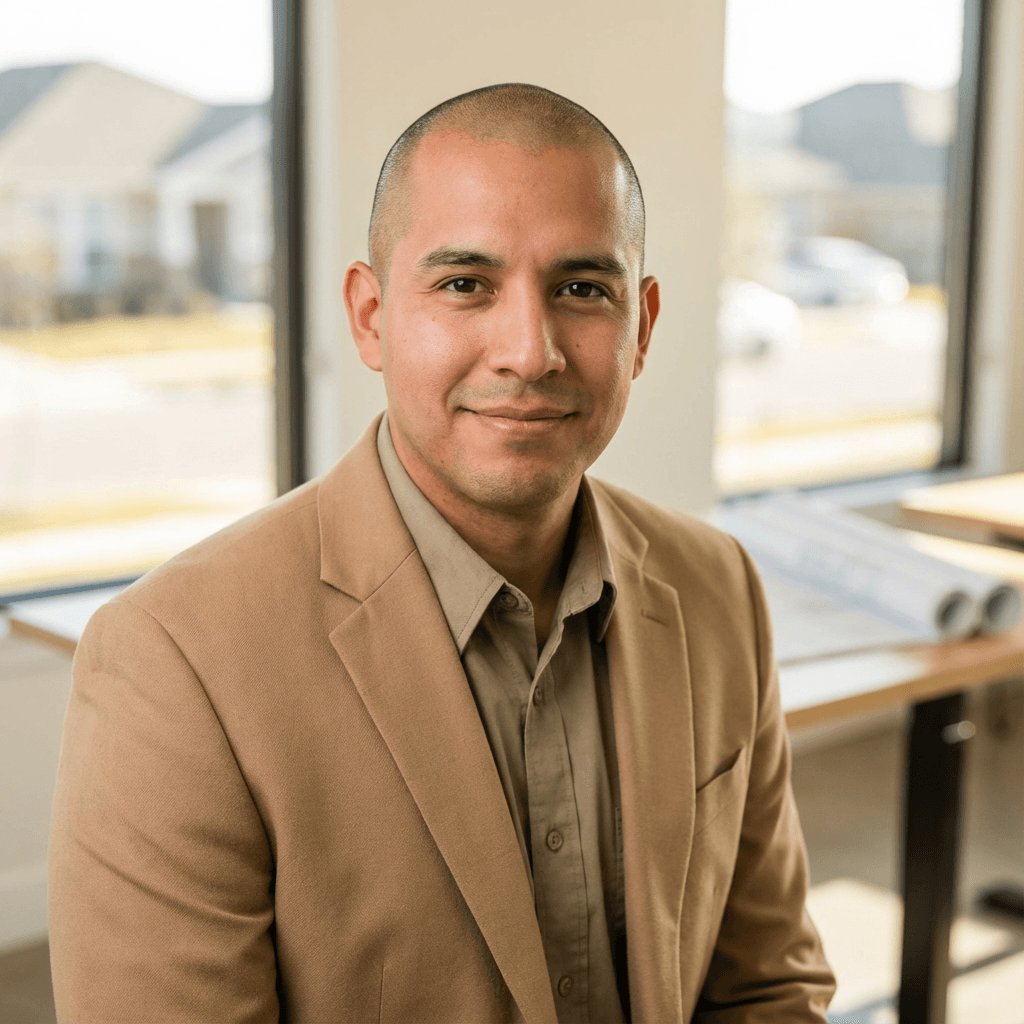 Male property operations specialist in his 40s, Hispanic, professional and composed demeanor for facilities management