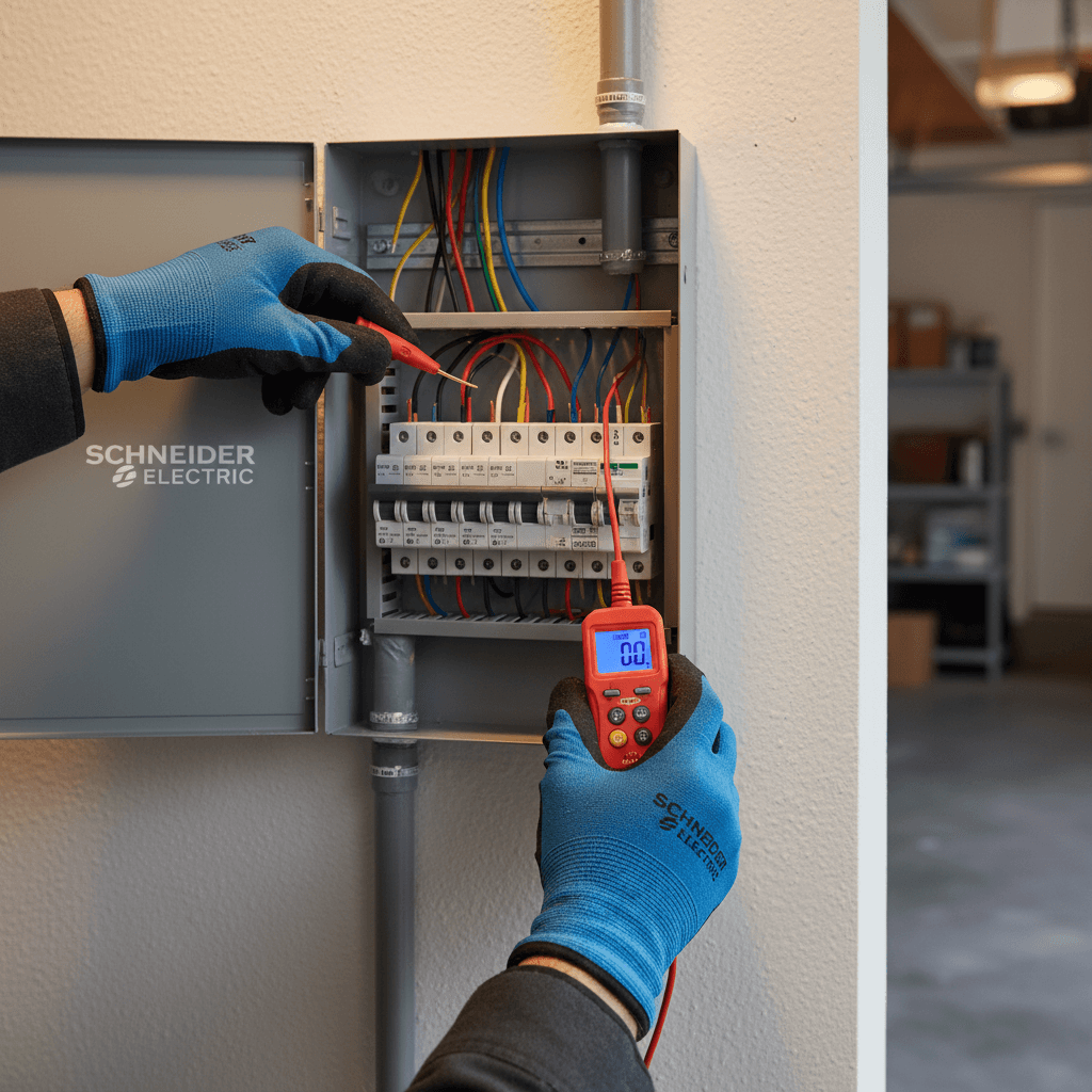 Electrician checking a commercial electrical panel