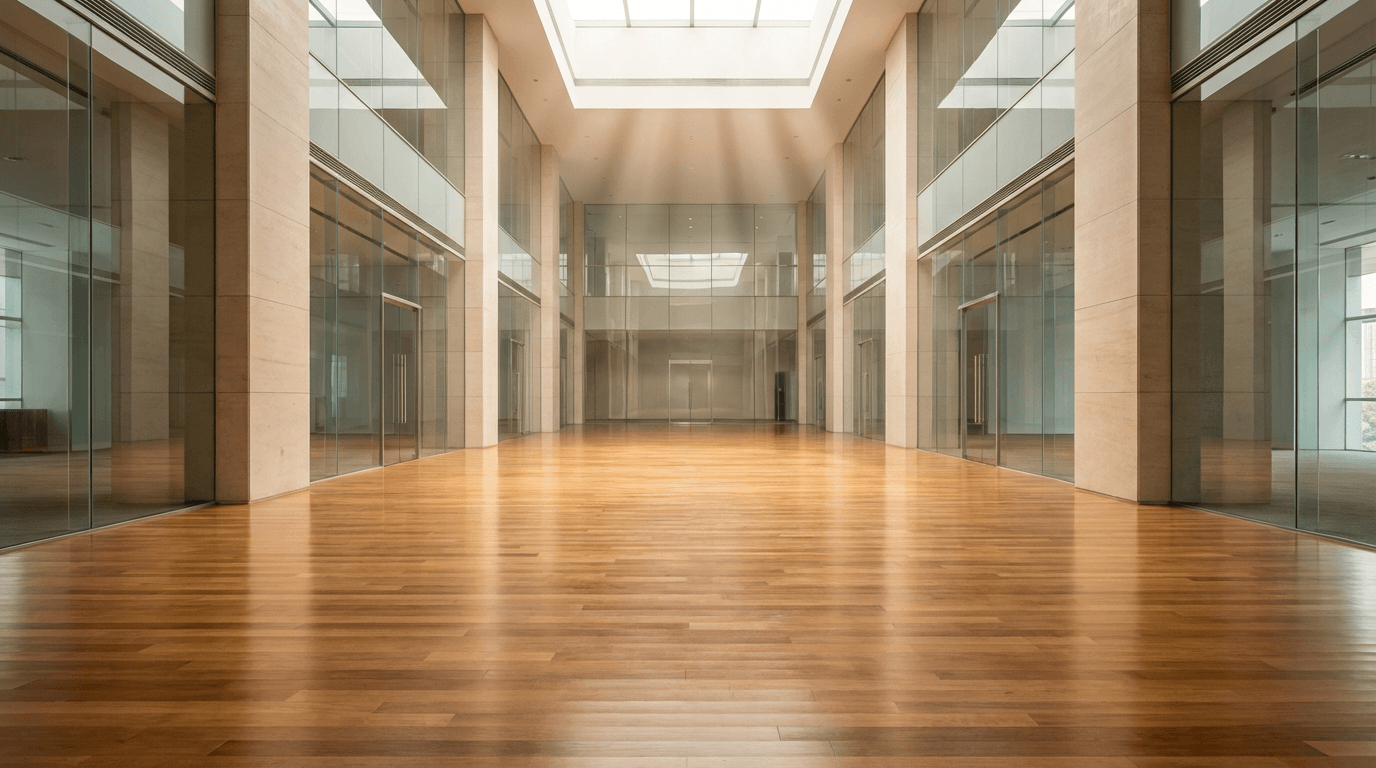 Clean commercial office lobby with polished floors