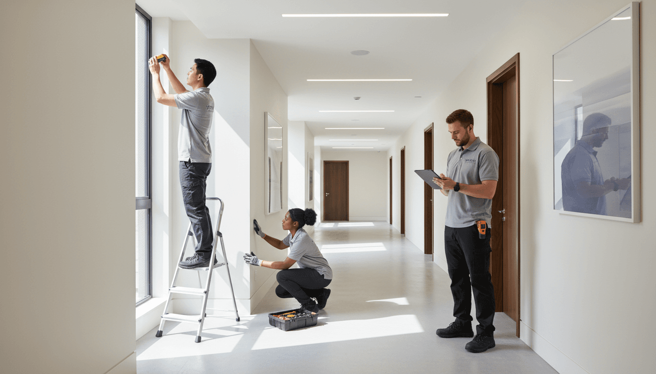Facilities manager coordinating maintenance at a commercial property